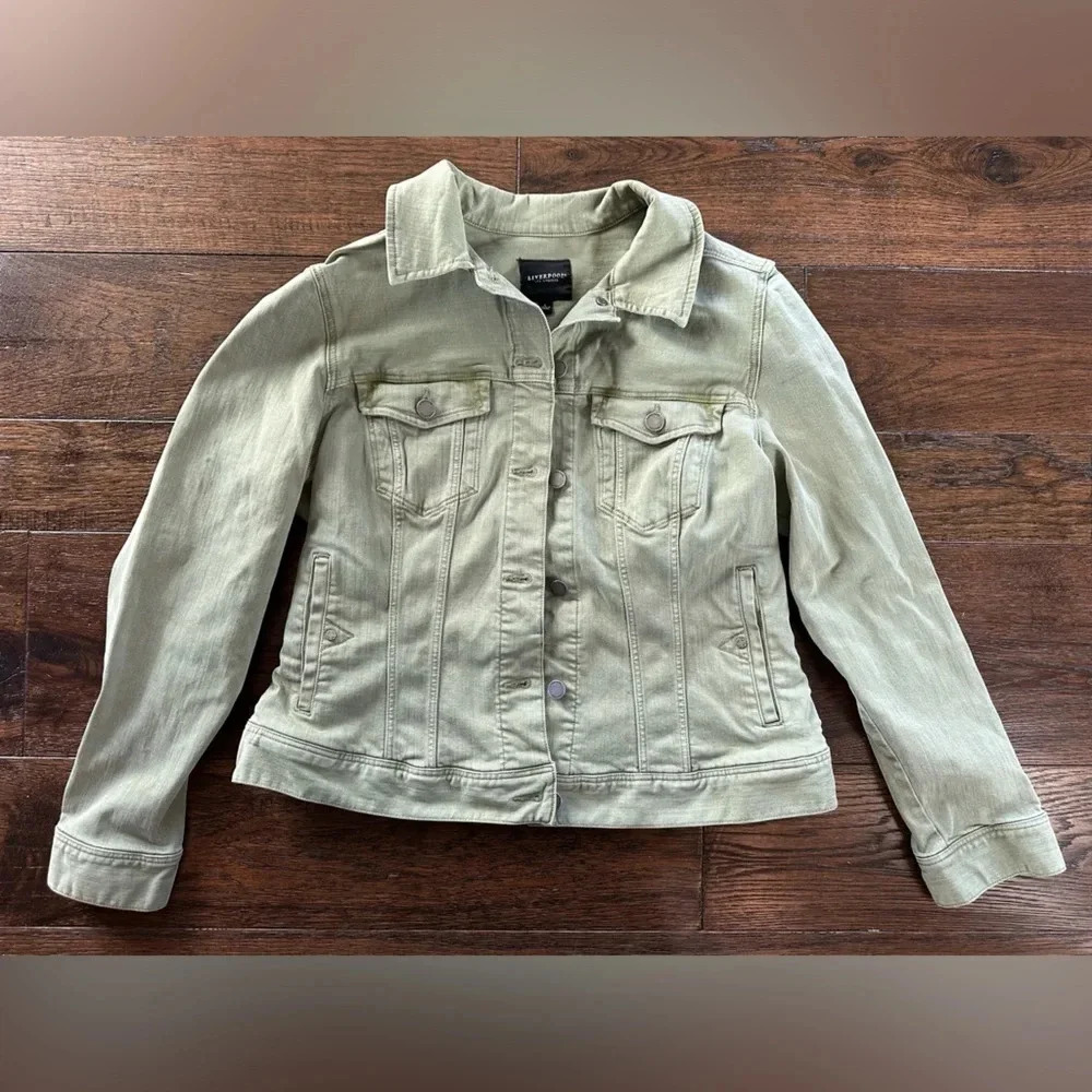 Liverpool Sea Foam Green Denim Jacket- size Large